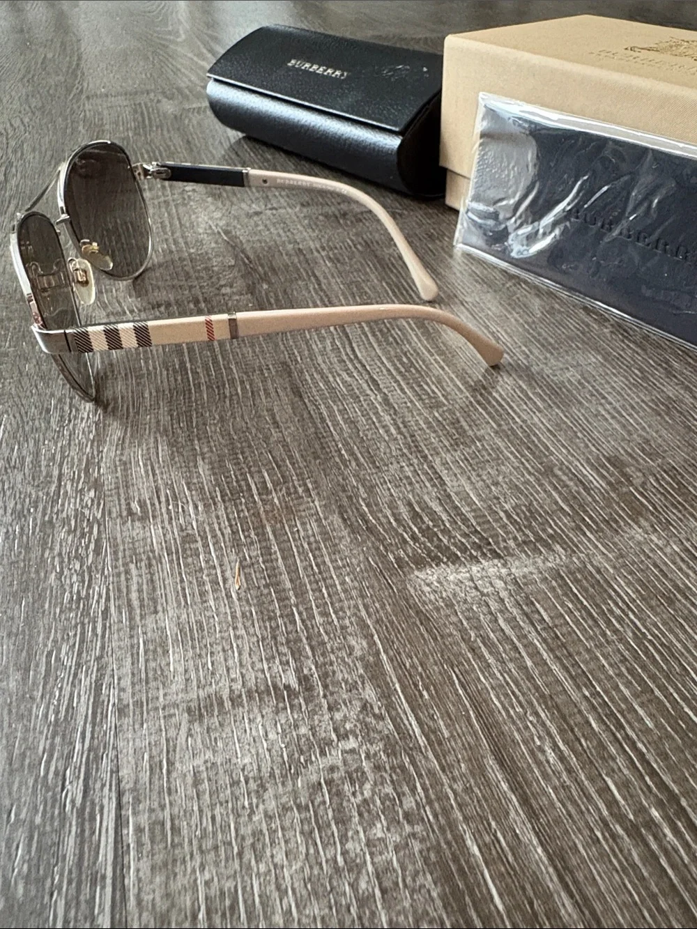 Burberry Silver Aviator Sunglasses with Gray Lenses